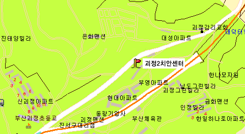 대티역 3번출구에서 대티로 아래로 쪽 내려와서 협신초원빌 맞은편 괴정2치안센터 위치하고 있습니다