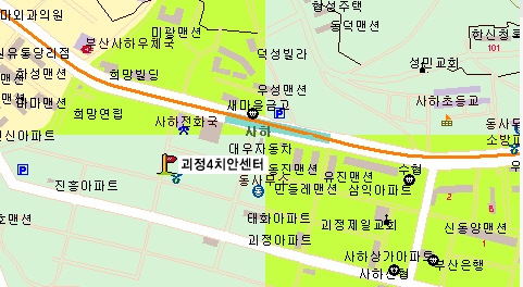 사하역 2번출구에서 부명약국 바로옆 골목길안으로 들어와 선약국을 지나면 괴정4치안센터 위치하고 있습니다