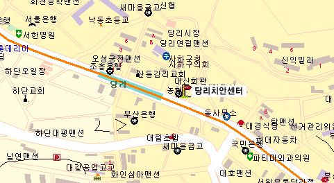 당리역 5번출구에서 사하농협지나 골목길 위로 당리치안센터 위치하고 있습니다