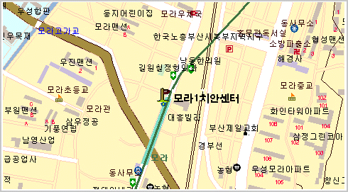 지하철2호선 모라역에서 1번과3번출구 사이 모라1치안센터 위치하고 있습니다